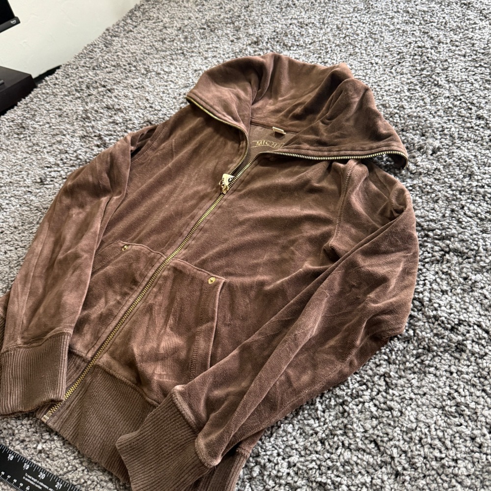 Y2K Michael Michael Kors Velour Hoodie Women Brown Excellent Zip Up S 0000215